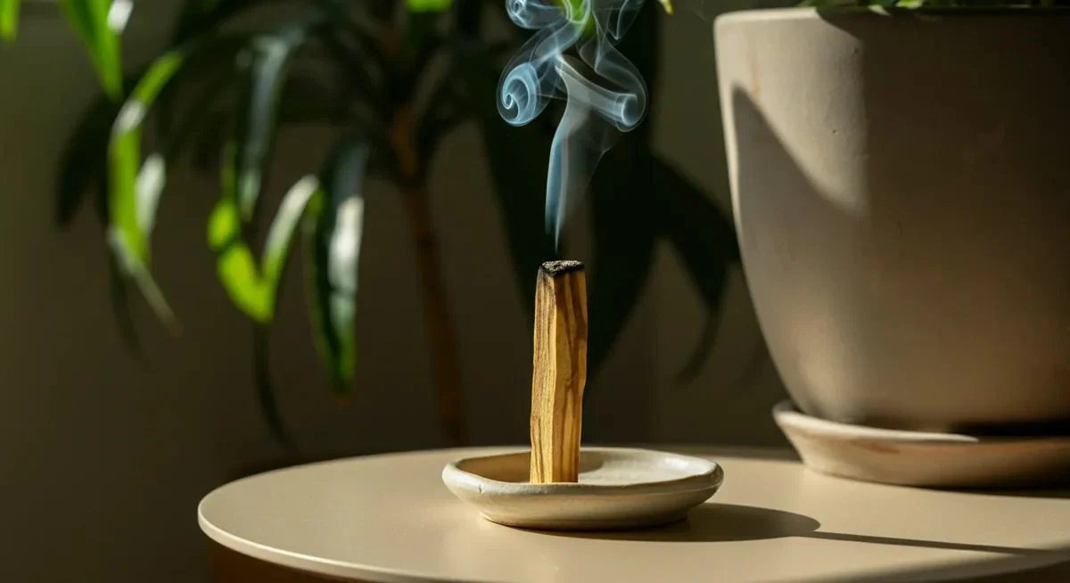 Bâton de Palo Santo fumant sur une coupelle