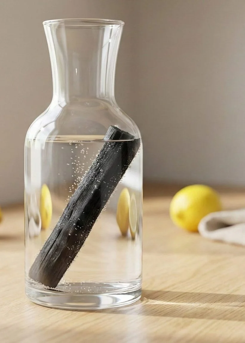 Un bâton de Binchotan dans une carafe d'eau