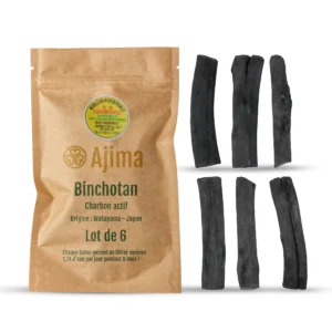 Lot de 6 bâtons de charbon actif Binchotan de Kishu pour filtrer l'eau du robinet naturellement - Ajima