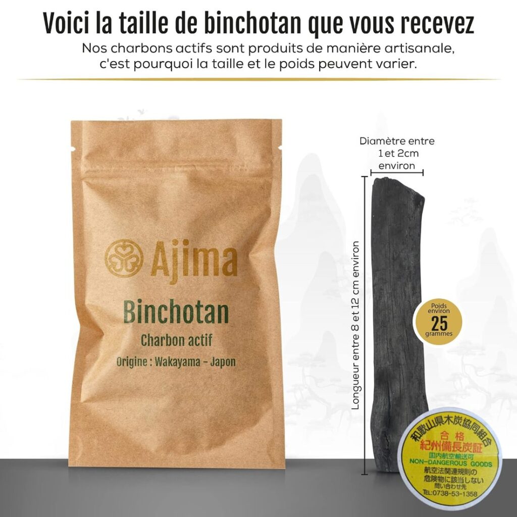 Taille d'un bâton de Binchotan Ajima